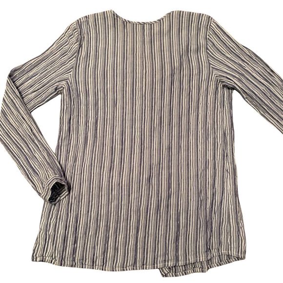 a.n.a. Denim Blue/White Striped Gauze Peasant Blouse S (A-122) - Picture 2 of 6